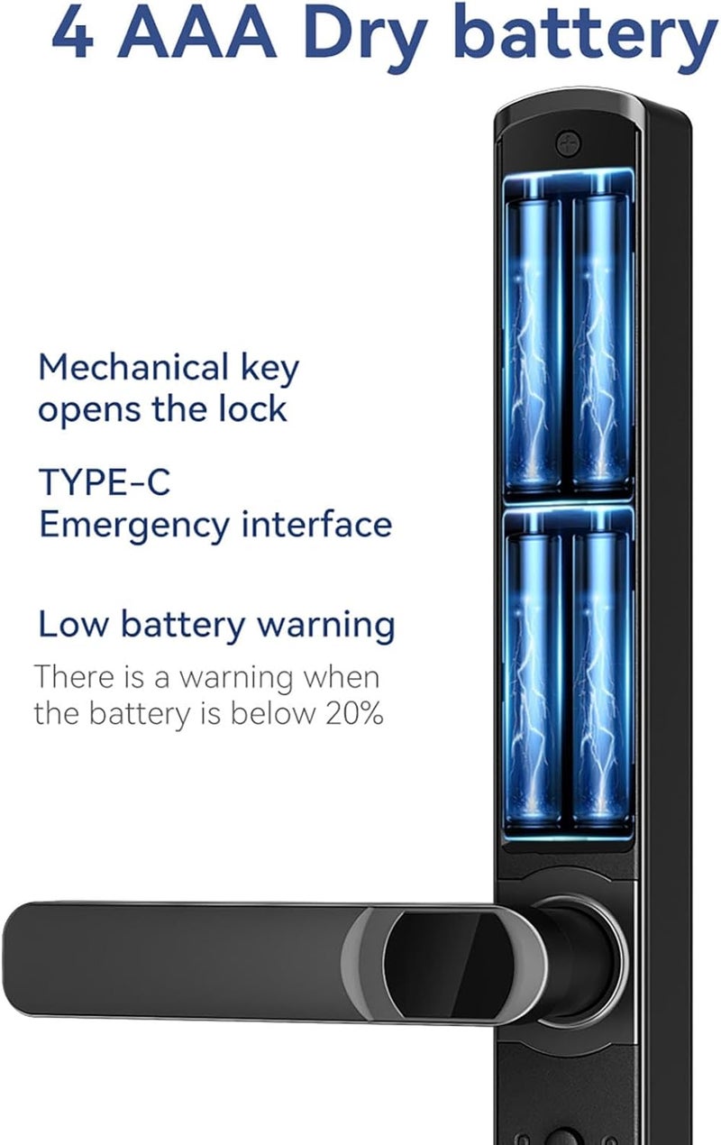 HiFam Fingerprint Door Lock, TUYA APP Control Smart Lock Electronic Door Lock with Code Passcode Biometric Door Handle, IC Card Key Unlock - Image 5